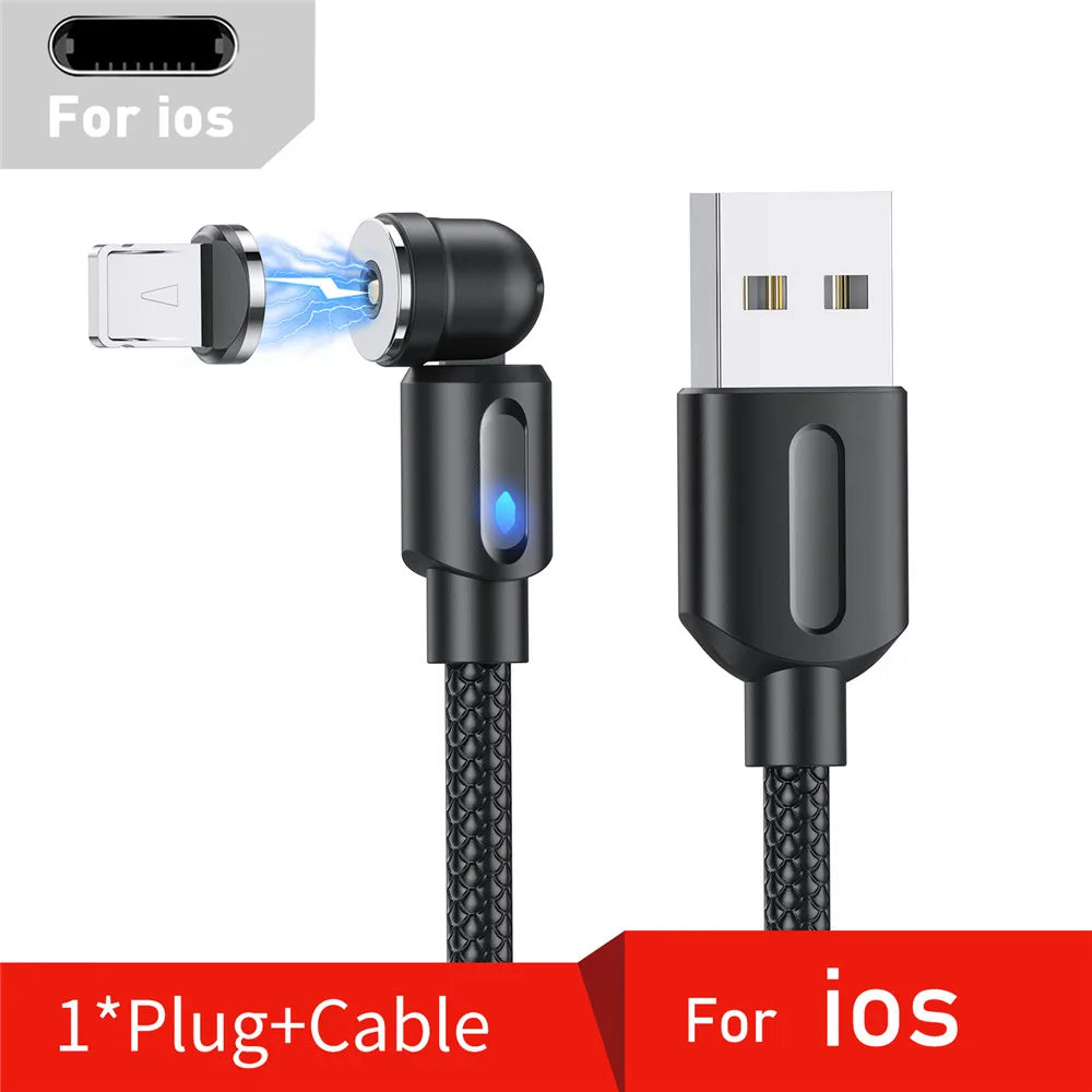 3-in-1 Magnetic USB Cable – 540° Rotation, Strong Magnet, 2.4A Charging