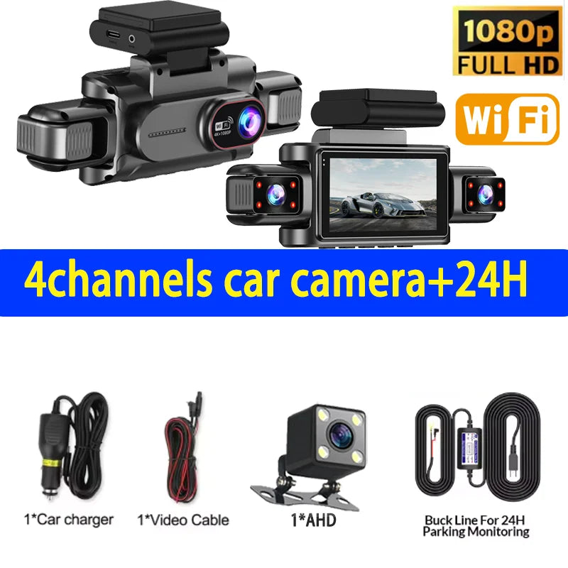 360° 4-Lens Dash Cam 1080P – WiFi Car DVR with Night Vision & Loop Recording