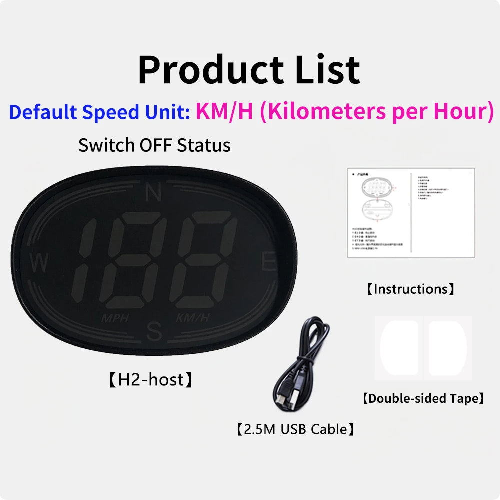 KWHUD GPS Car Head-Up Display – USB Powered Speedometer HUD with Compass, LED Ambient Light & Overspeed Alert