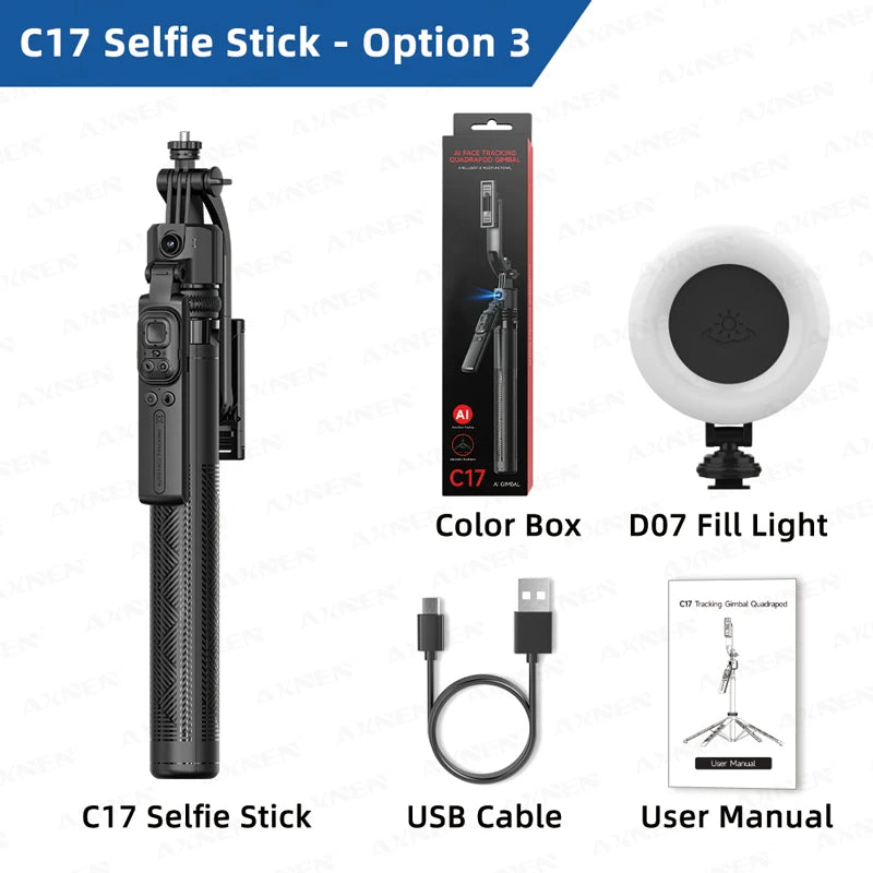 AI Face Tracking Selfie Stick Tripod โ 1.63m Smart Quadrapod