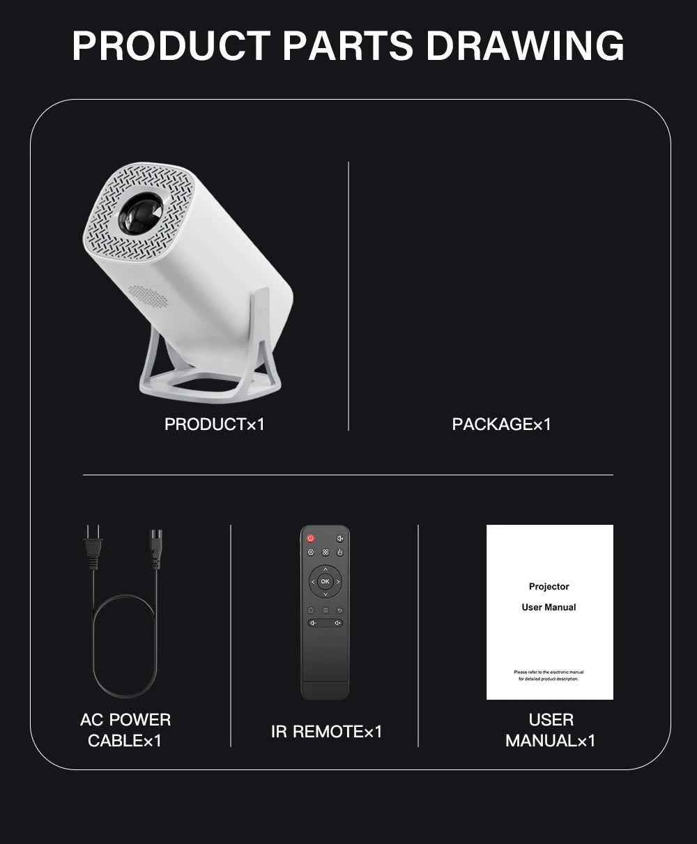 Smart Mini Projector – Android 11, 720P Native, 1080P/4K Support, BT 5.0