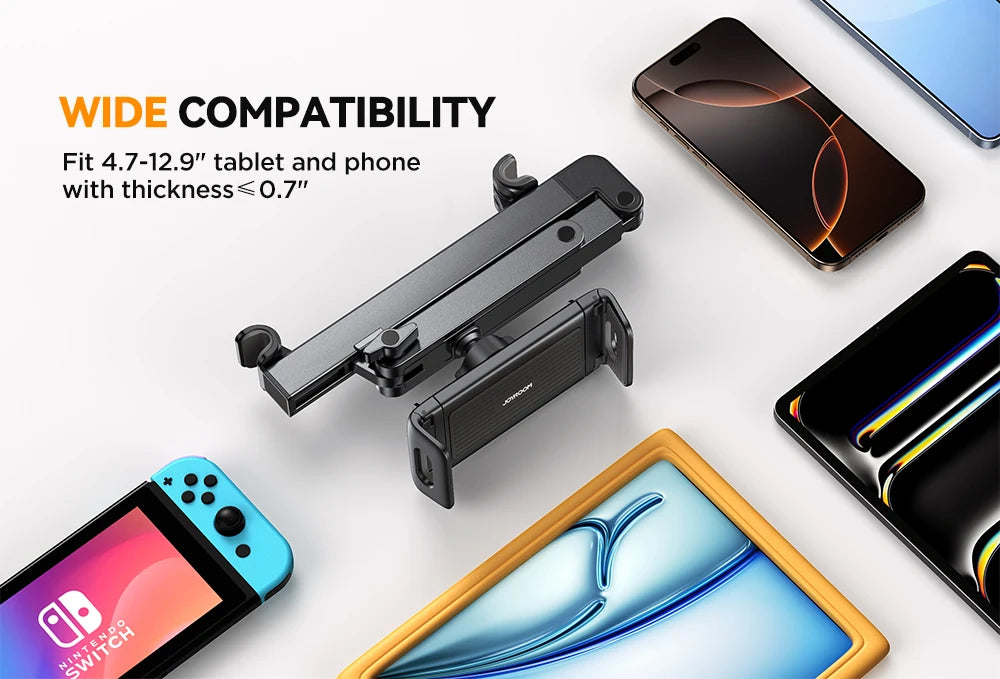 Car Headrest Tablet Holder – Foldable 360° Adjustable Backseat Mount