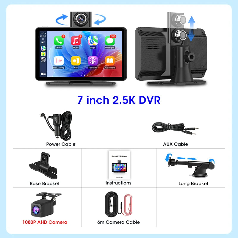 Jansite Wireless CarPlay & Android Auto Smart Display β Linux System, Optional 2.5K Front & 1080P Rear Camera