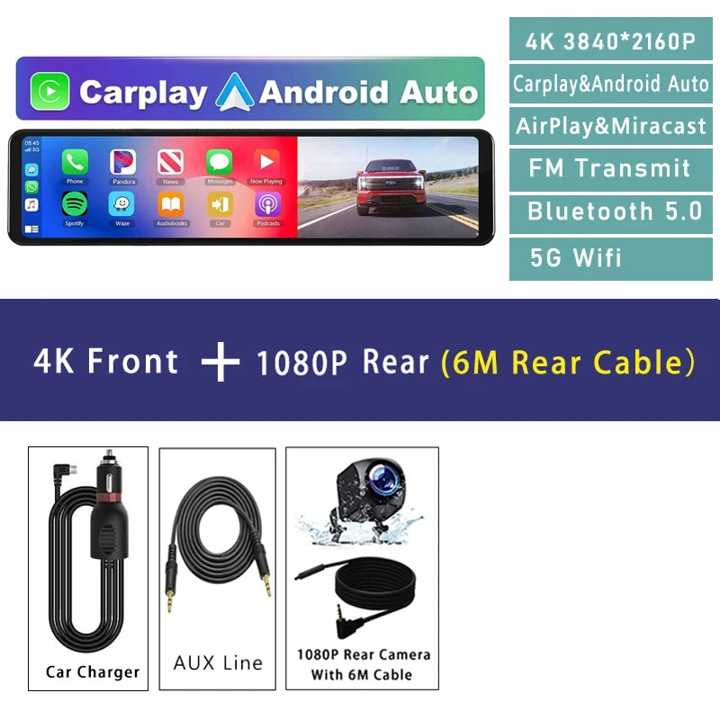 11.26β 4K Rearview Mirror DVR | CarPlay, Android Auto, GPS Ready