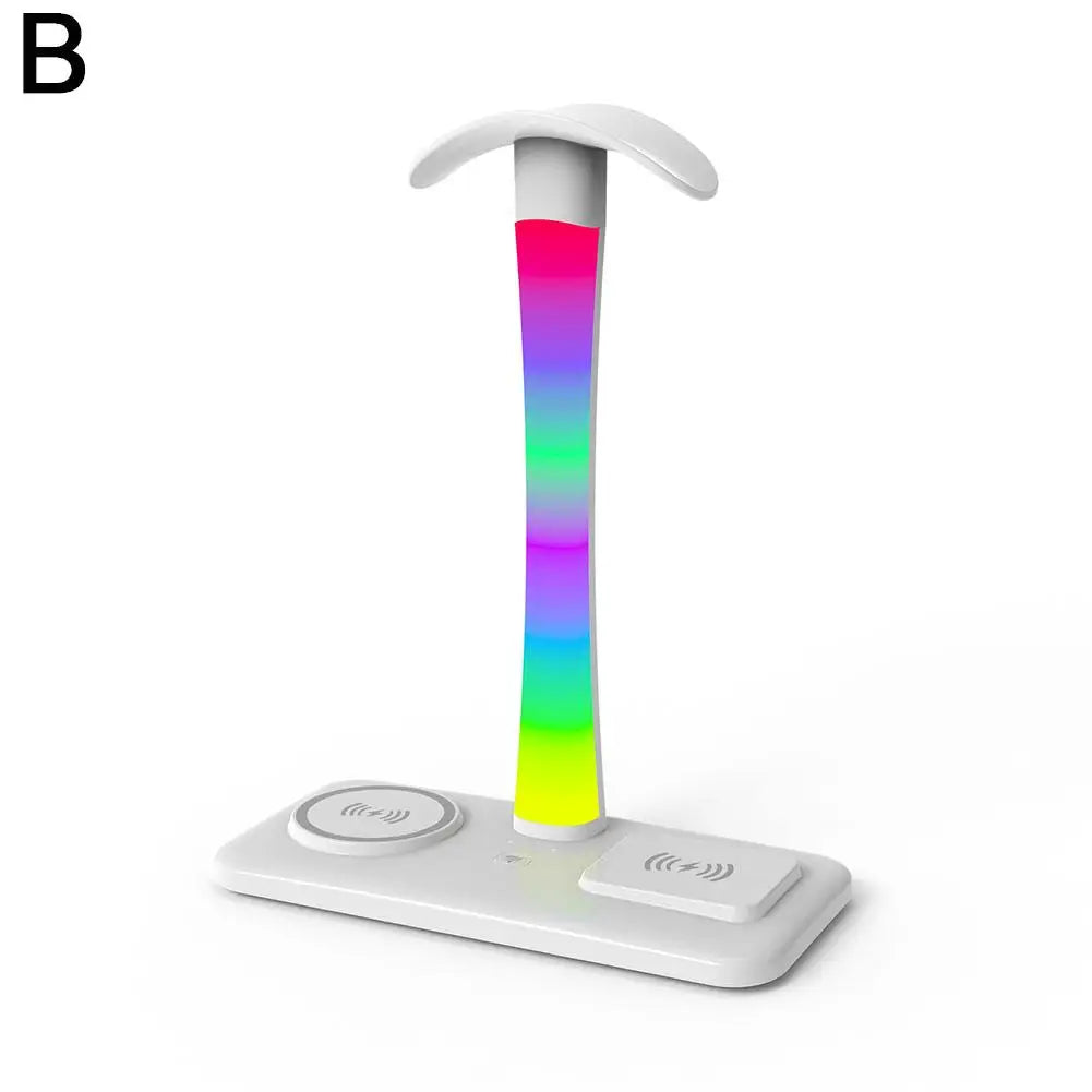 Multifunction Headphone Holder with Wireless Charger – Desk Stand with Ambient Light