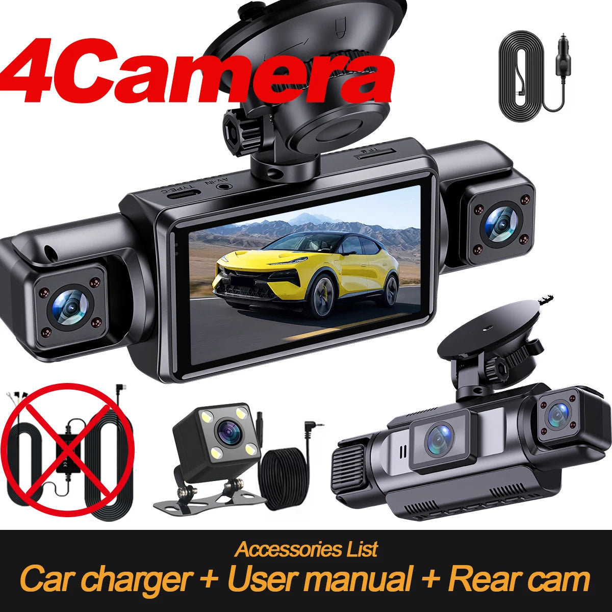 ETYMOOFOX 4-Channel 1080P Dash Cam – Front, Rear, Left & Right Cameras with 360° Coverage
