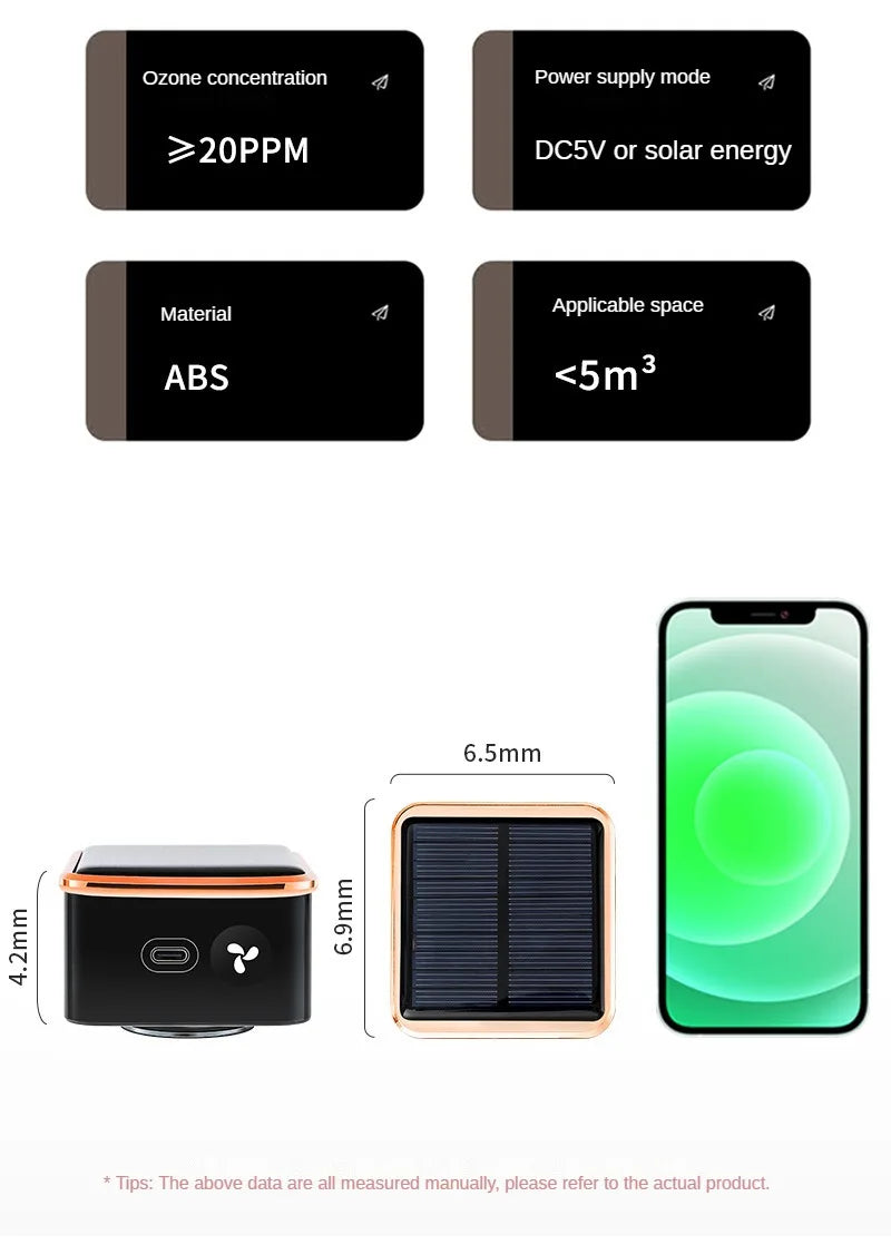 Solar Car Air Purifier with Negative Ions – Sterilizing Deodorizer & Oxygen Bar for Clean, Fresh Driving