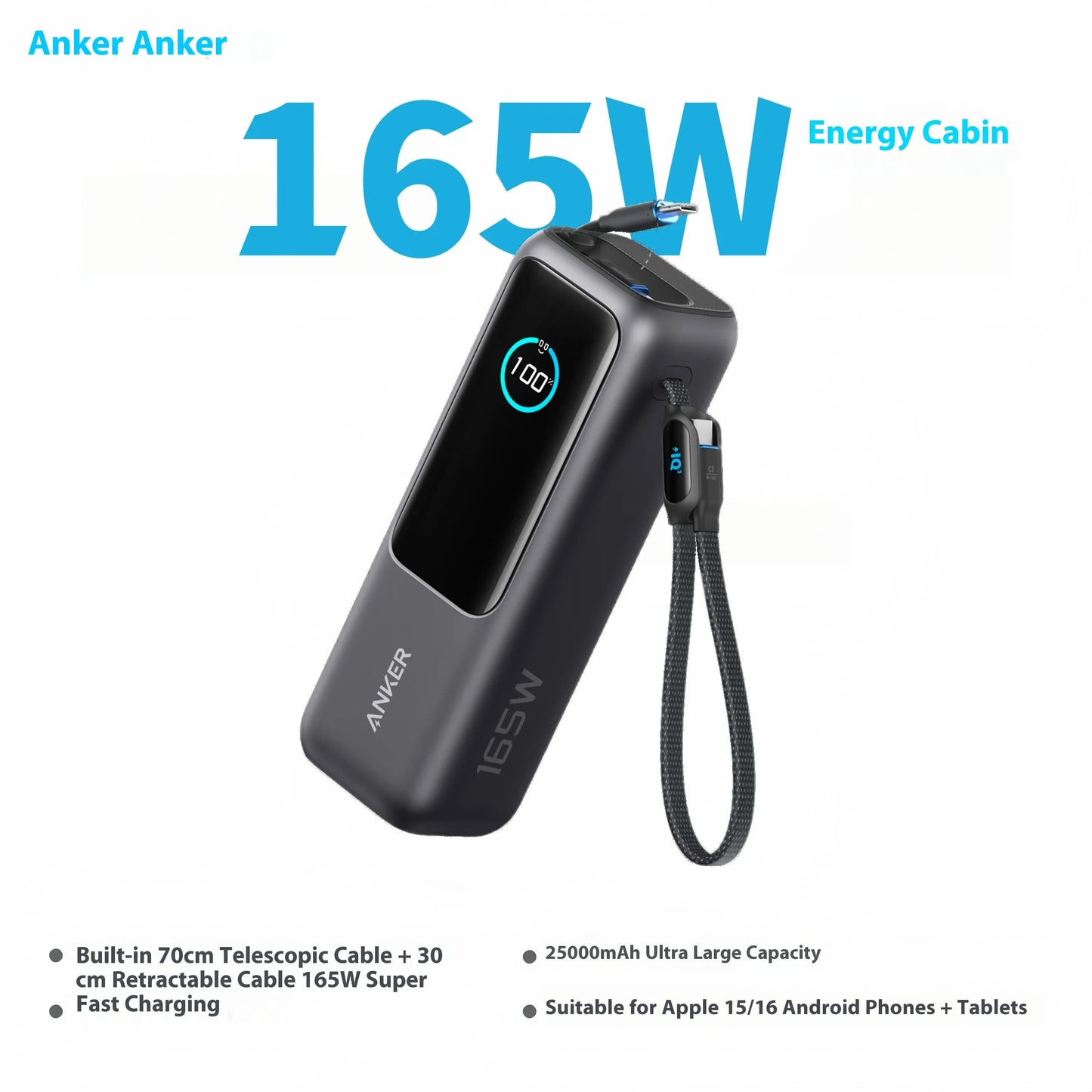 Anker 25000mAh Power Bank 100W Fast Charge | Metal Body | USB-C High-Power Portable Battery
