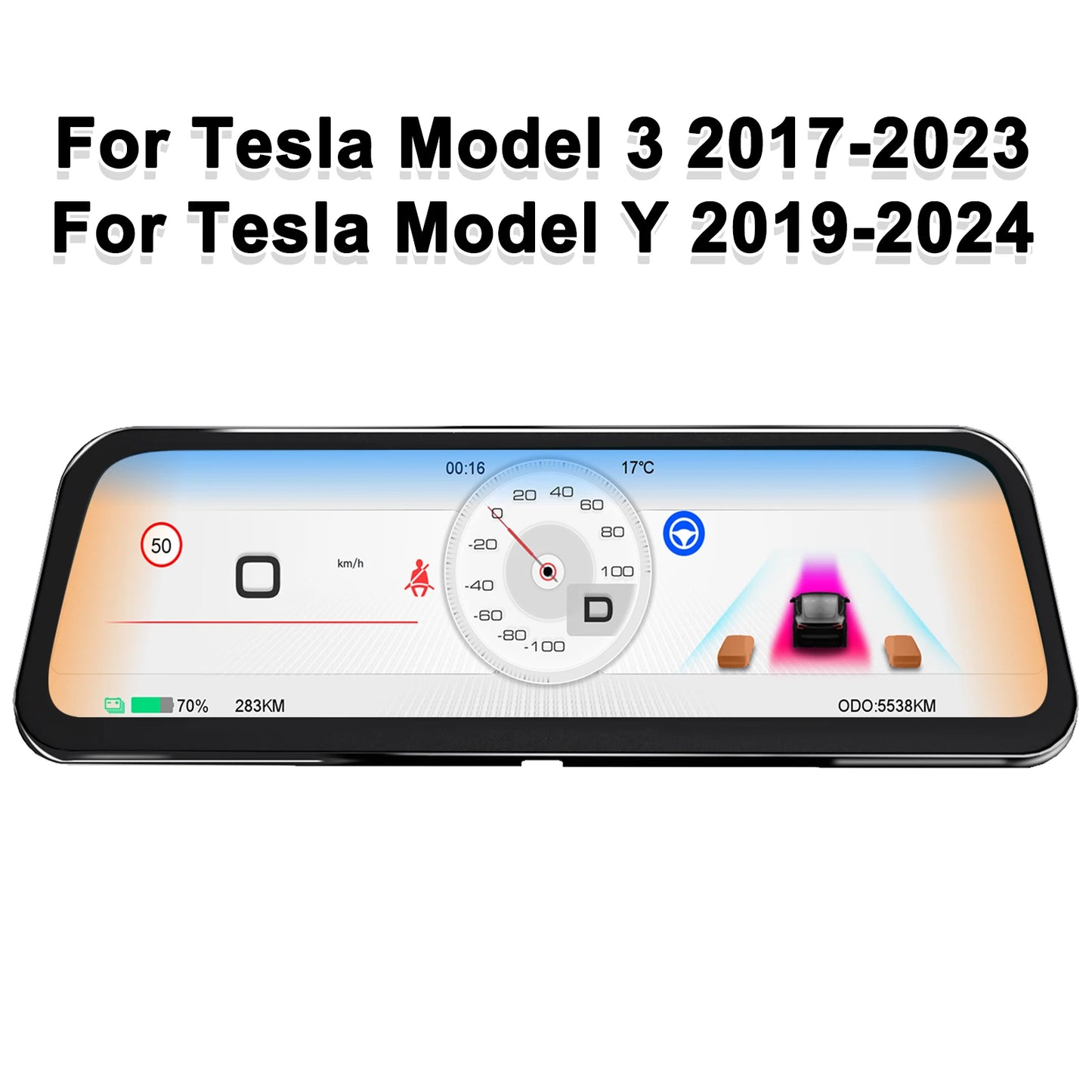 CATRONICS 9.6″ Tesla Head-Up Display – Linux Instrument Cluster with Wireless CarPlay & Android Auto (Model 3 & Y)