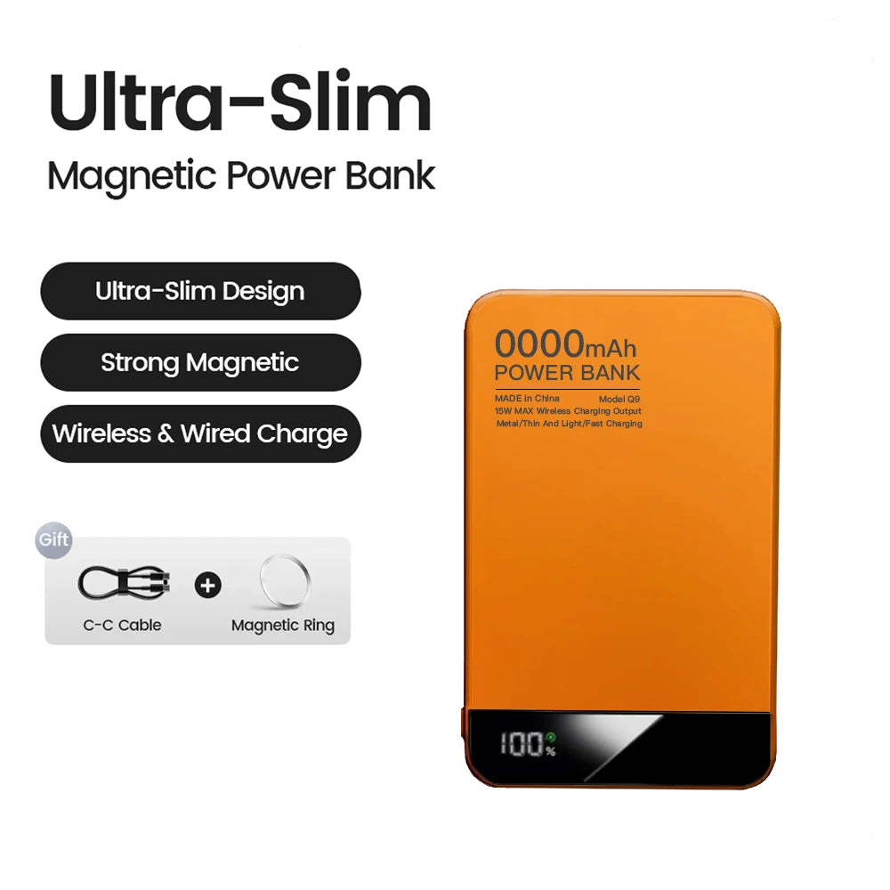 Magnetic Power Bank 10000mAh | 20W PD Fast Charge | Wireless & USB-C | Ultra-Slim Metal Body