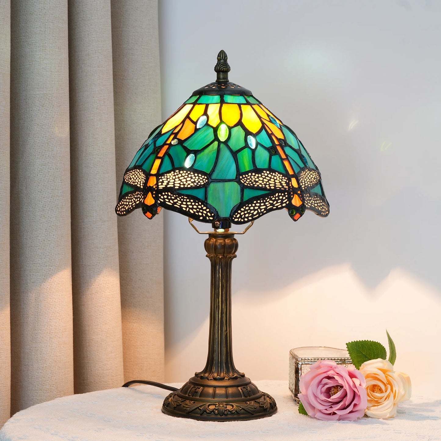 Artistic Stained Glass Desk Lamp | Resin Base Ambient Bedside Light
