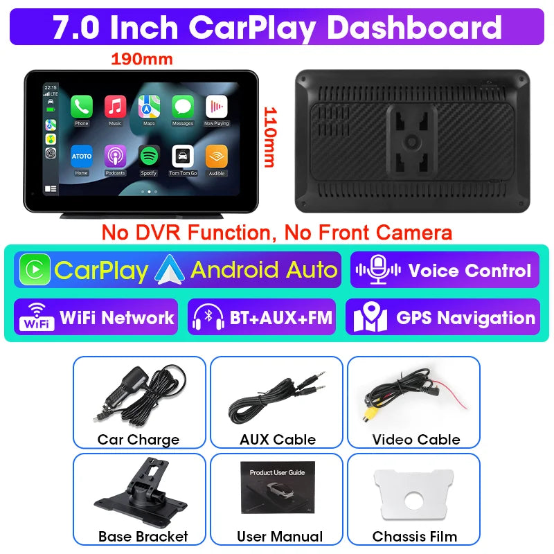 Vtopek 7β³ / 8.1β³ Smart Car DVR Screen β 2.5K Front & 1080P Rear Dash Cam, Wireless CarPlay & Android Auto, GPS & Voice Control