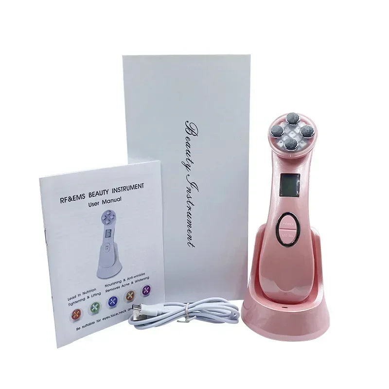 LANSSAL 5-in-1 RF EMS Facial Massager – LED Electroporation Skin Tightening & Rejuvenation Device