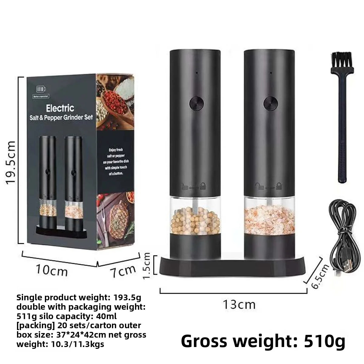 Rechargeable Electric Salt & Pepper Grinder Set – Kitchen Gift