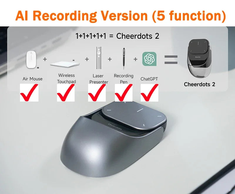 Ostar Yeah Cheerdots 2 AI Air Mouse – Bluetooth Wireless Presentation Remote with AI Recording & ChatGPT