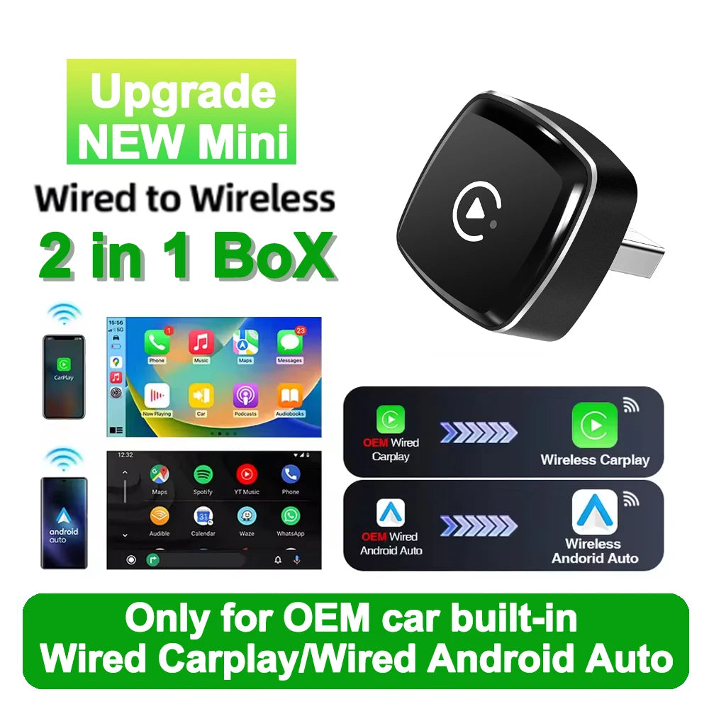 EzoneTronics Ultra-Mini 2-in-1 Wireless CarPlay & Android Auto Adapter – 5.8GHz Plug & Play