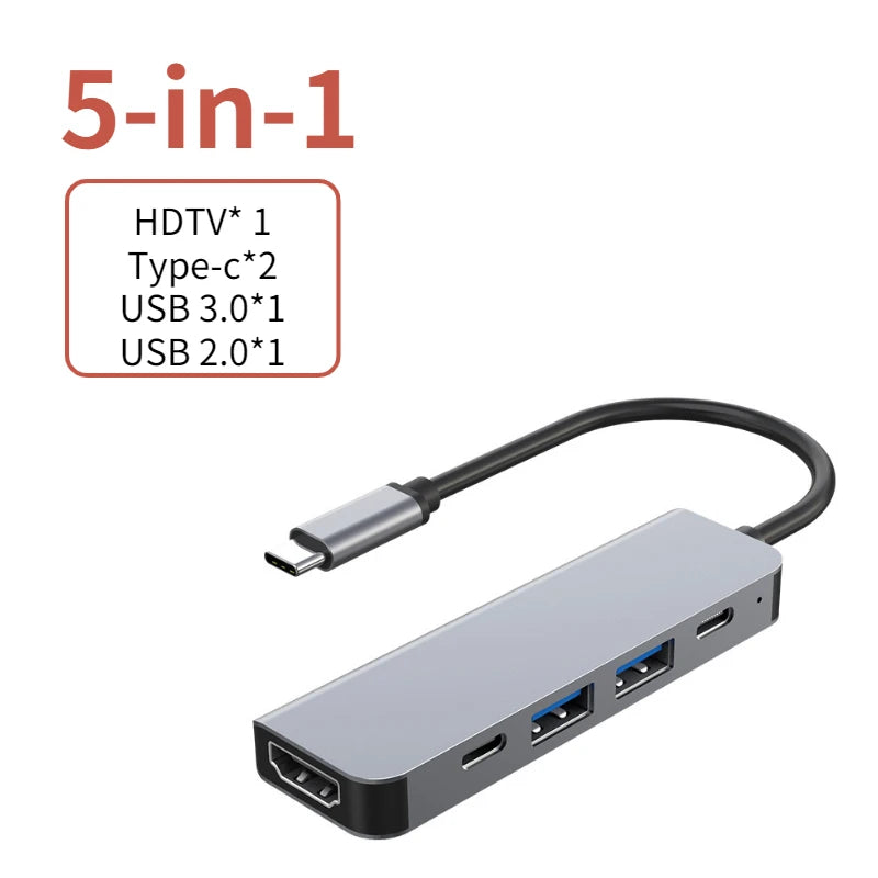 USB-C Hub to 4K HDMI Adapter – 5-in-1 Type-C Dock with PD Charging & Card Reader