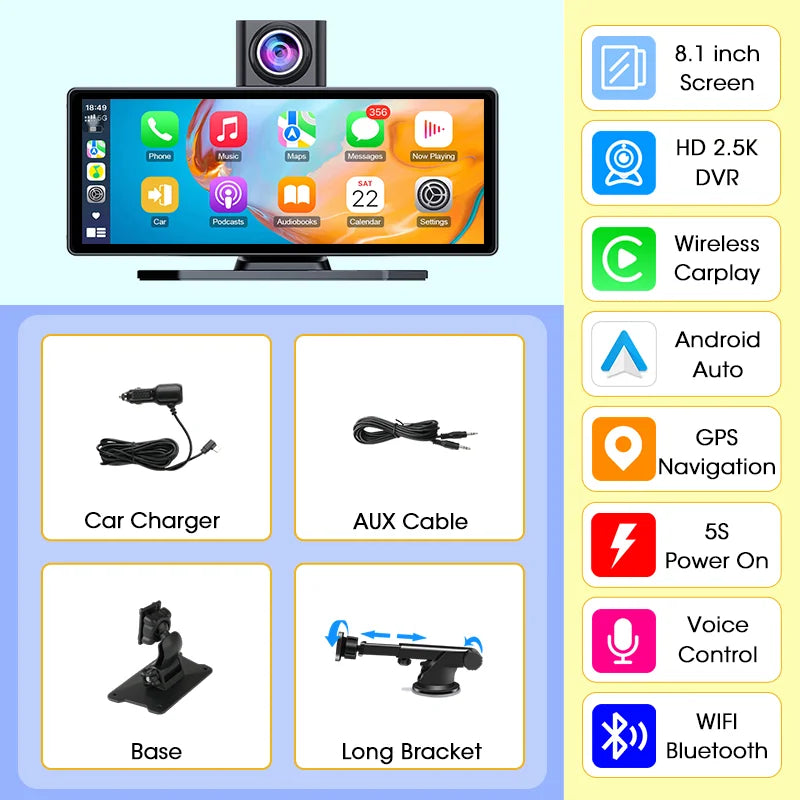 Develuck 8.1β Wireless CarPlay & Android Auto Smart Screen β Bluetooth 5.0 with Backup Camera Support