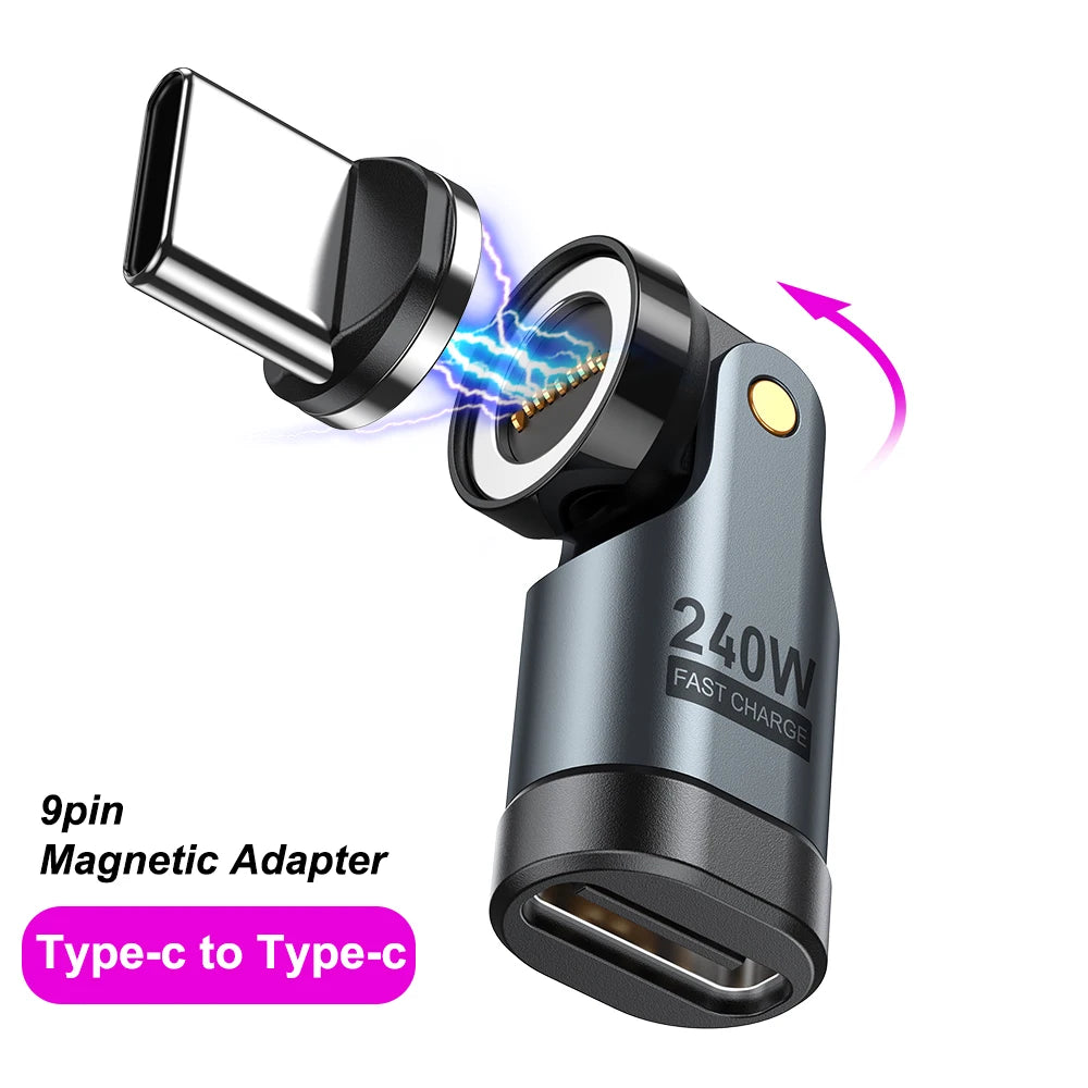 Magnetic Type-C Adapter 9-Pin | PD 240W Fast Charge & Data Transmission