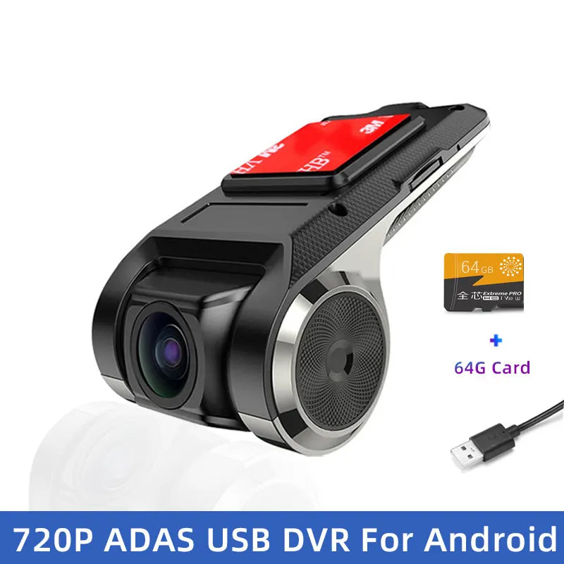 JUNDOF USB Dash Cam with ADAS β 720P HD Android Car DVR, LDWS & FCWS Safety Alerts (No Screen)