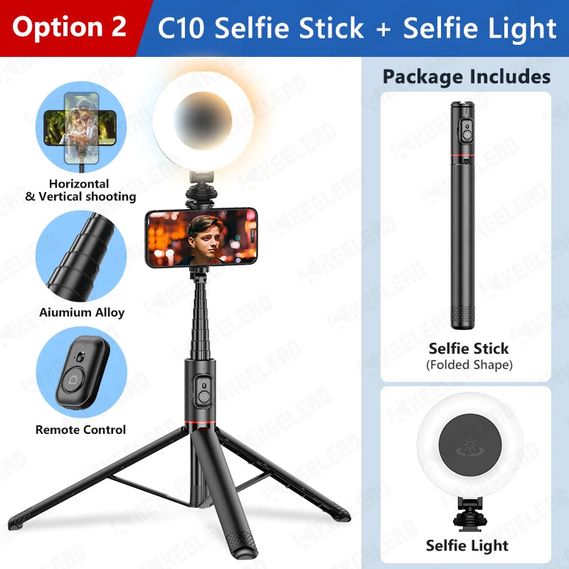 Hidden-Design Bluetooth Selfie Stick Tripod 183cm with Cold Shoe