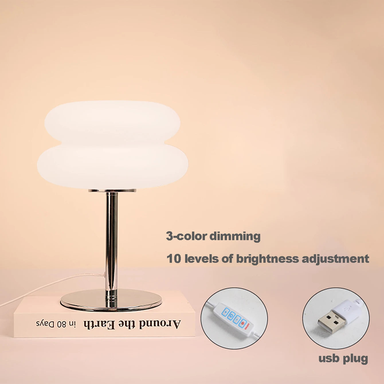 Topwinson LED Mushroom Night Light | USB Rechargeable, 3-Color Dimmable Bedside Lamp