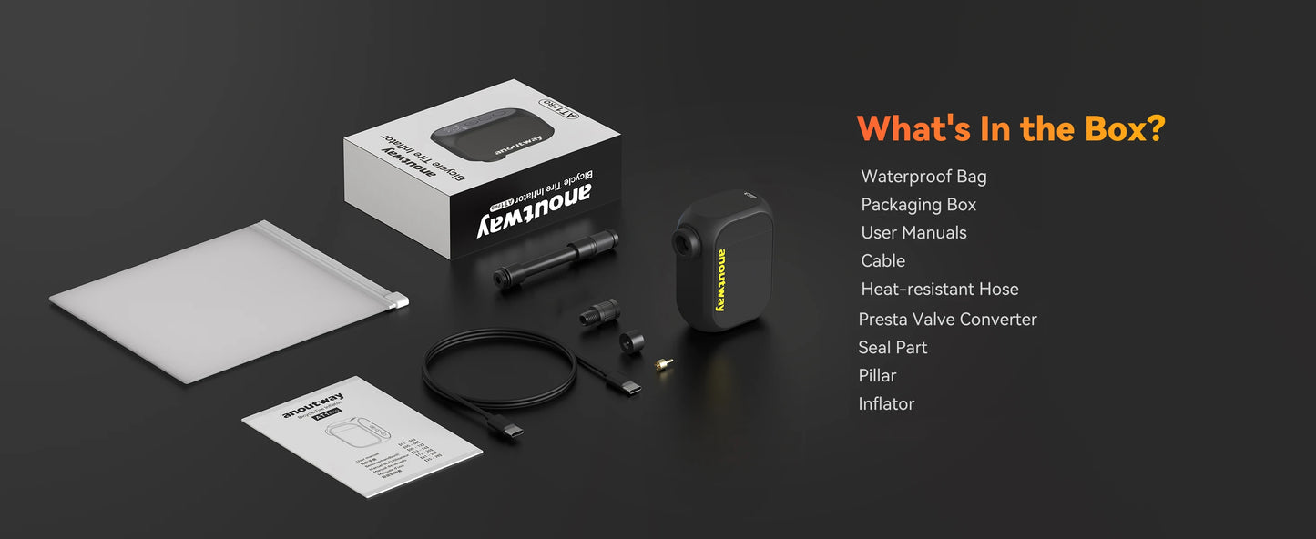 Anoutway AT1 Pro Mini Electric Bike Tire Inflator 120PSI Cordless Pump with Digital Display & Type-C Fast Charging