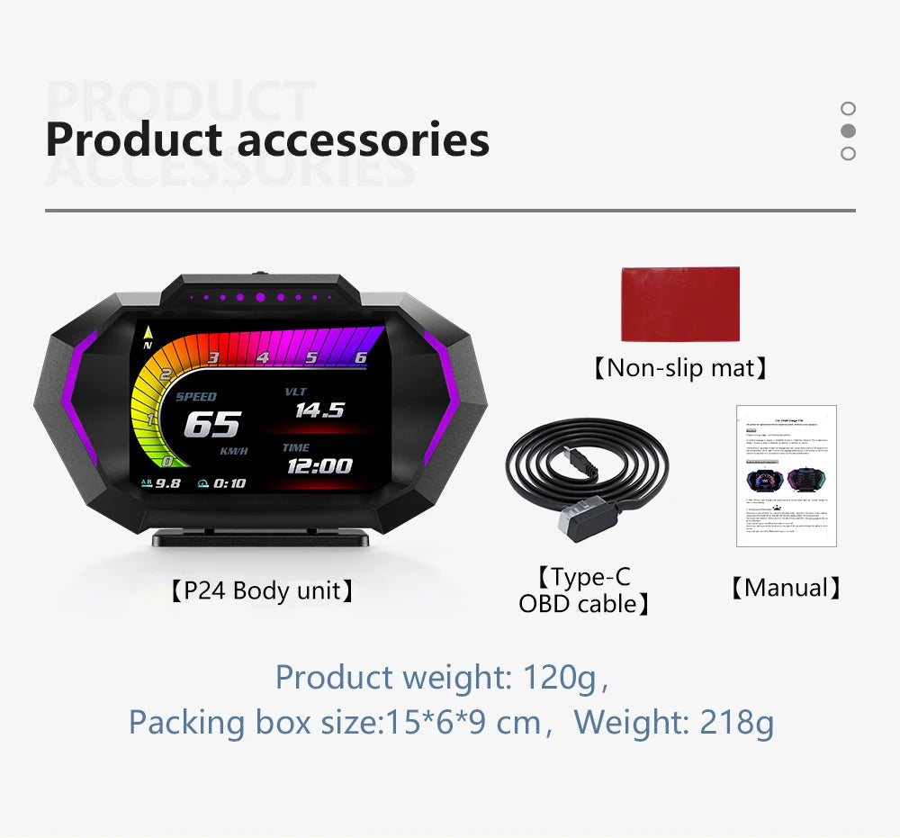 ZMFJH P24 OBD2 + GPS Car Head-Up Display – Digital Speedometer, Engine Data, Inclinometer & G-Sensor HUD