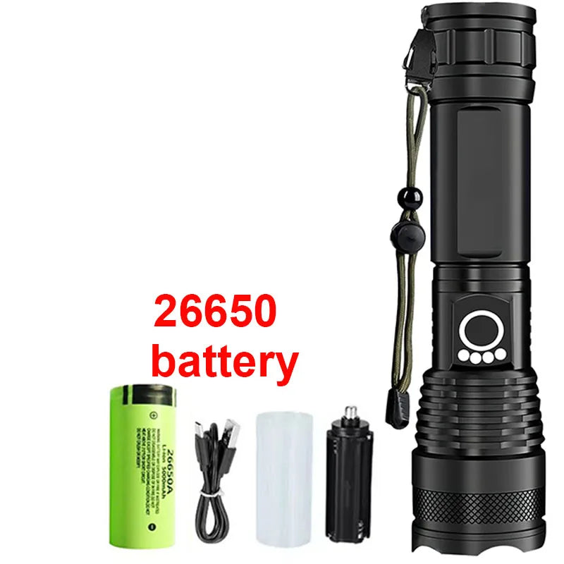 Mikenoon LED608 High-Power Zoom Flashlight – 20W Long-Range Rechargeable Camping Torch