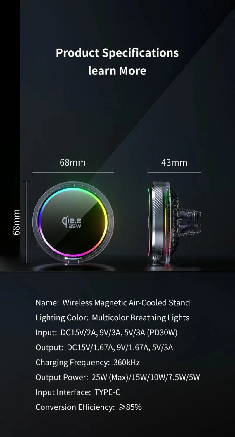VIKEFON MagSafe-Style Car Charger – 15W Fast Wireless Charging with Cooling Fan