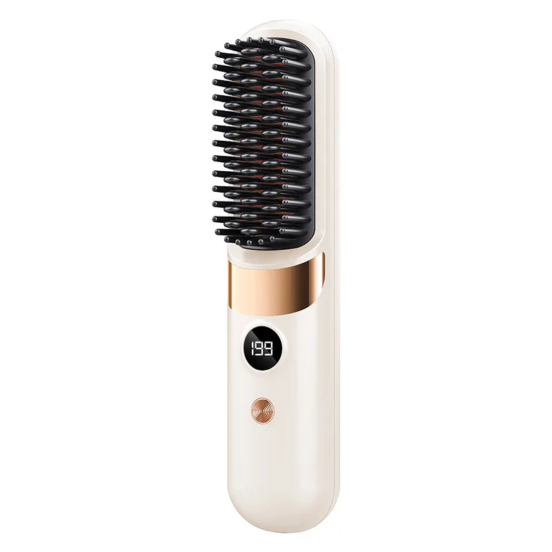 Wireless Hair Straightening & Curling Comb – Rechargeable Ceramic Hot Brush 200°C