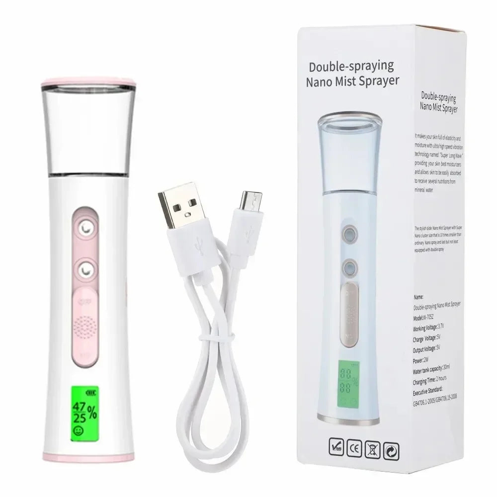 KEMOKO Handheld Nano Facial Sprayer – LED Display Cold Mist Moisturising Beauty Tool