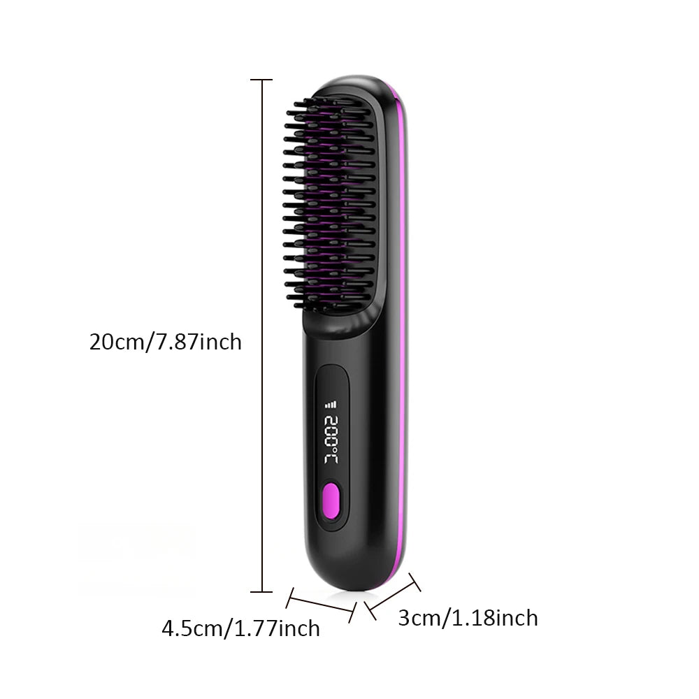 Cordless Hair Straightener Brush – Wireless Ceramic Heated Comb with Ions