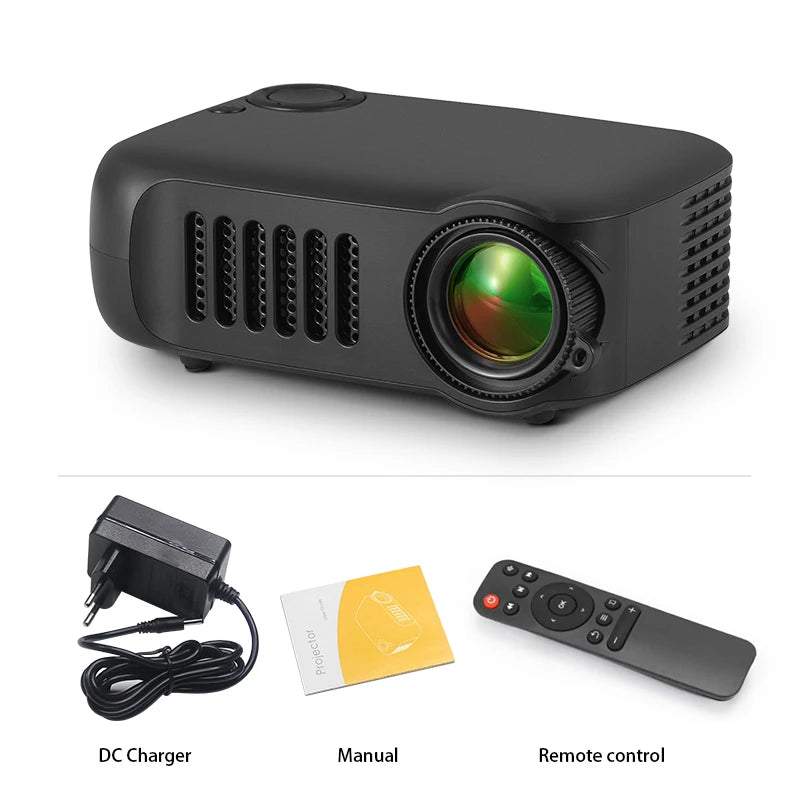 A2000 Compact Mini Projector – 1000 Lumens LED, HDMI Input, Home Entertainment