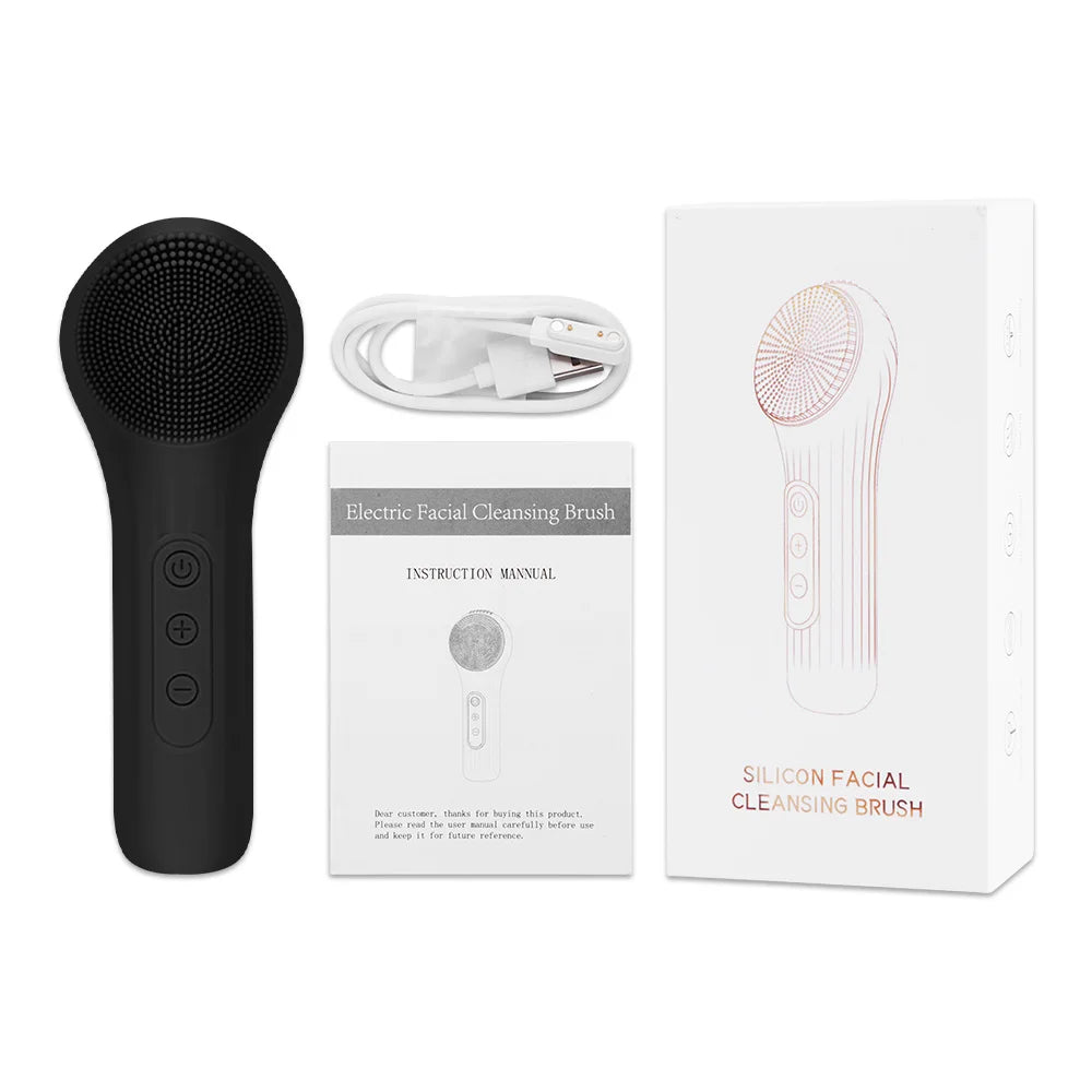 Rechargeable Sonic Silicone Facial Cleansing Brush – Heating Massage & Deep Clean Skincare Tool