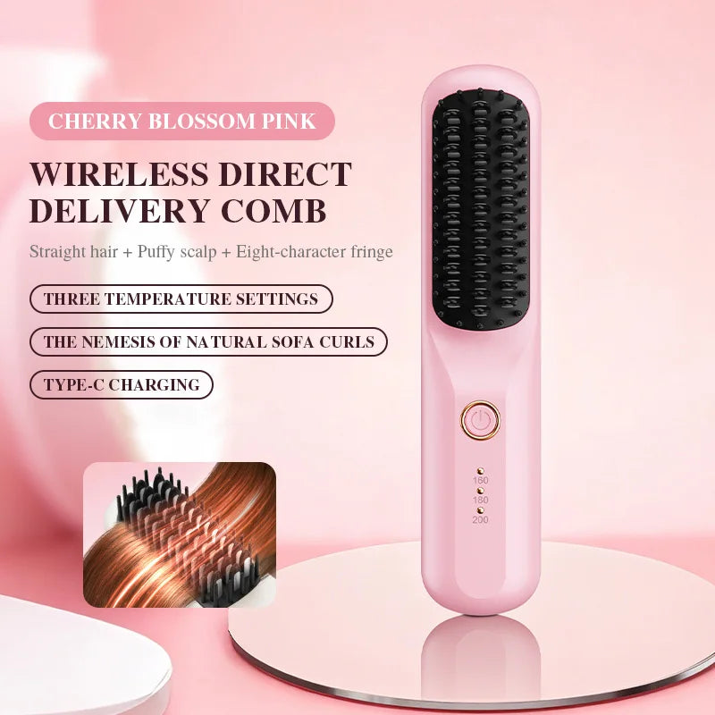 Mini Ionic Cordless Hair Straightener Comb – Portable Lightweight Styling Brush