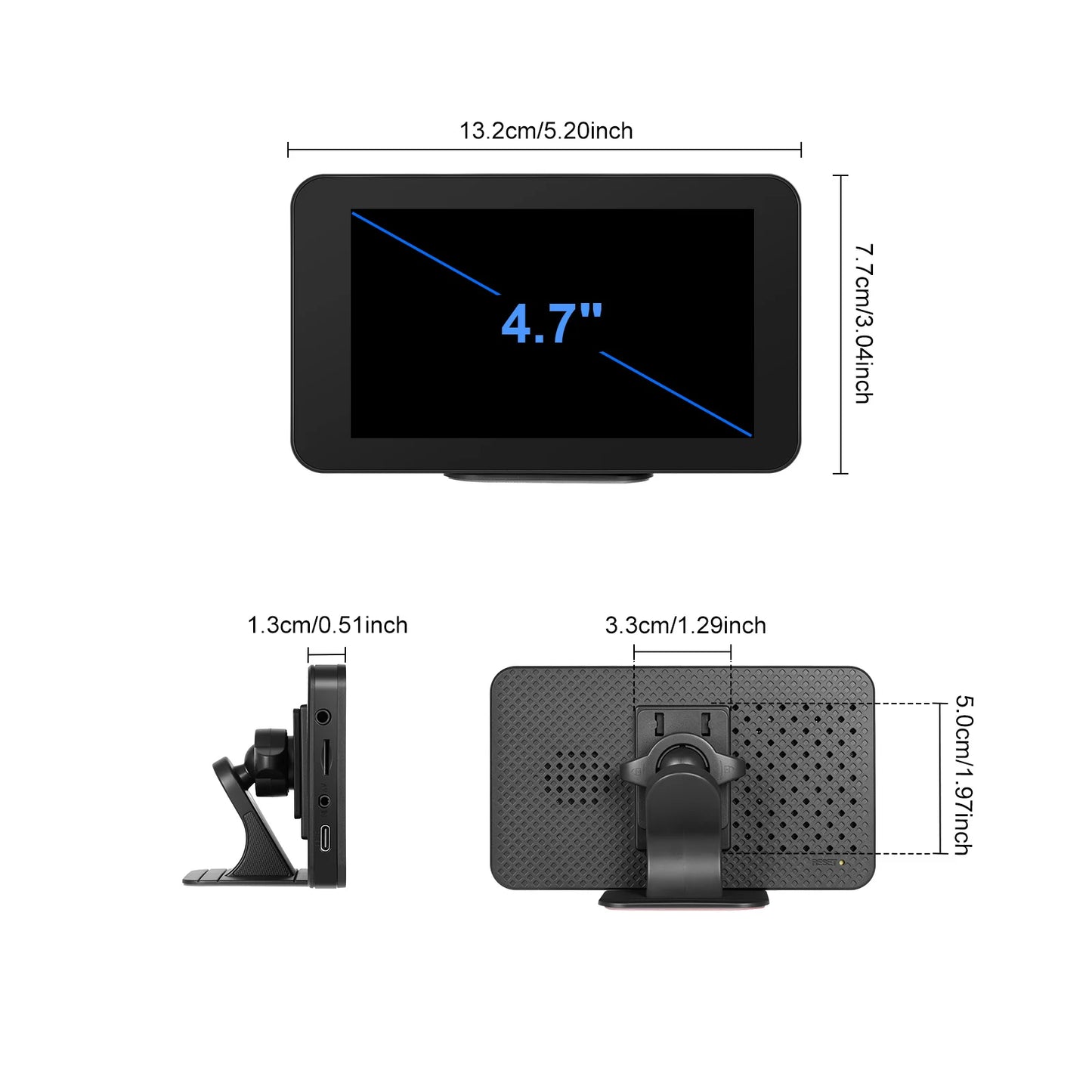 Podofo 4.7″ Smart Car Monitor – Wireless CarPlay & Android Auto Dashboard Screen with Bluetooth, FM & AUX