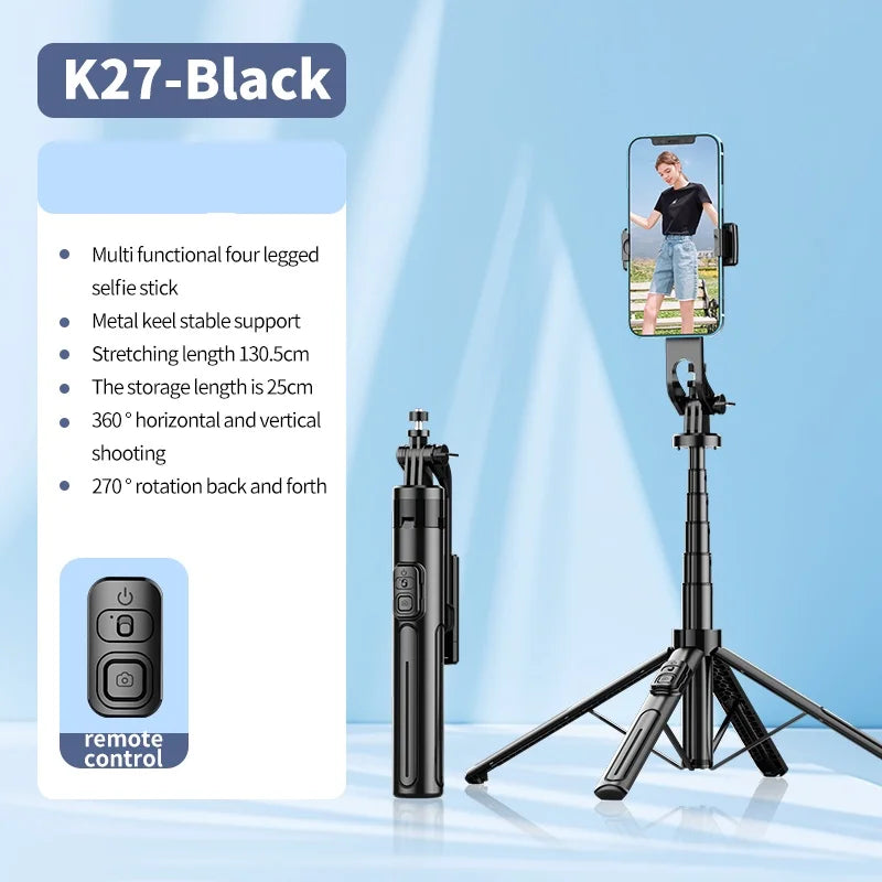 K27 1.3m Bluetooth Selfie Stick with Quad-Pod & Remote