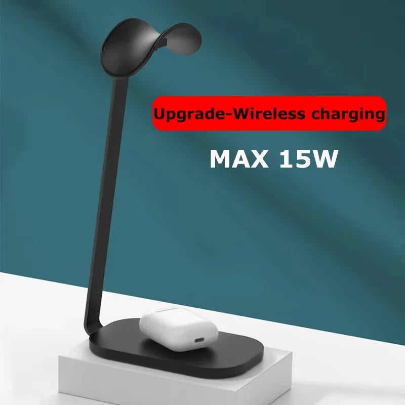 Aluminium Headphone Stand with 15W Wireless Charging โ Heavy Base Desk Holder