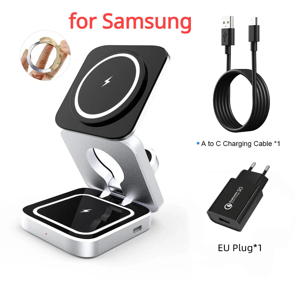 Portable 3-in-1 Magnetic Wireless Charging Station for iPhone & Samsung