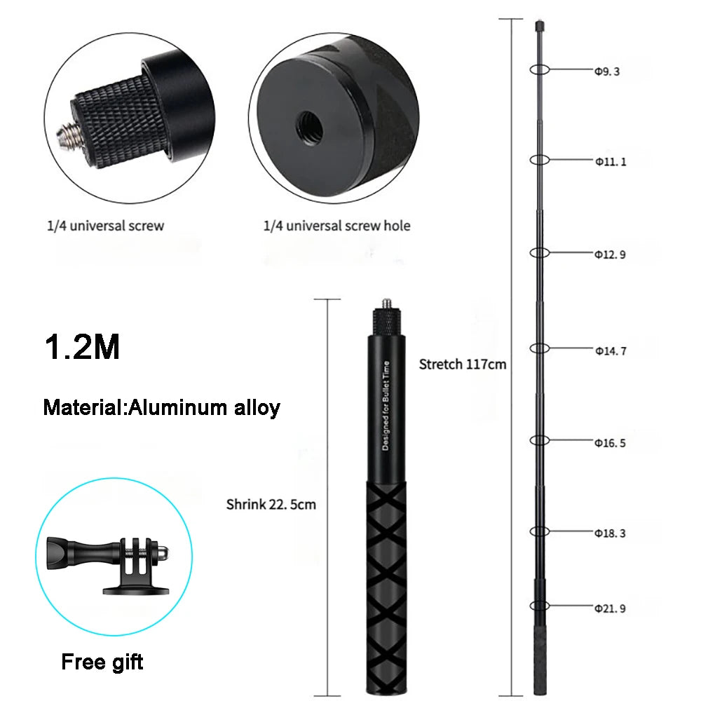 Invisible Selfie Stick for Insta360 X5 / X4 / X3 – Aluminum Bullet Time Handle Accessory