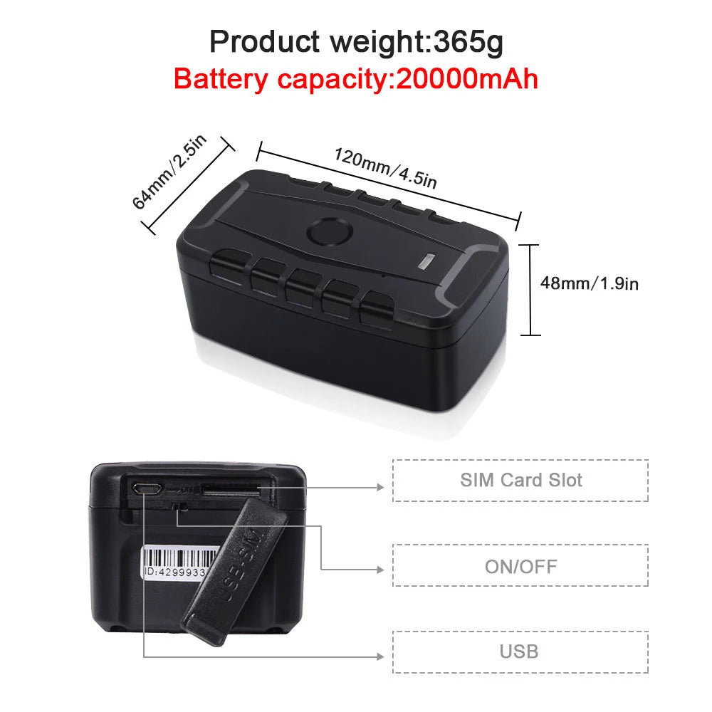 4G GPS Tracker 20000mAh โ Magnetic IP67 Real-Time Vehicle Locator with Voice Monitor