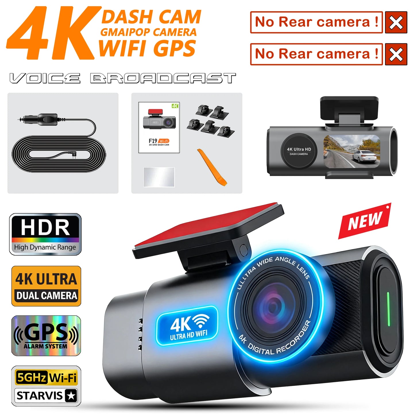 GMAIPOP 4K Dash Cam with GPS β Front & Rear Car DVR, WiFi, Night Vision & Parking Monitor