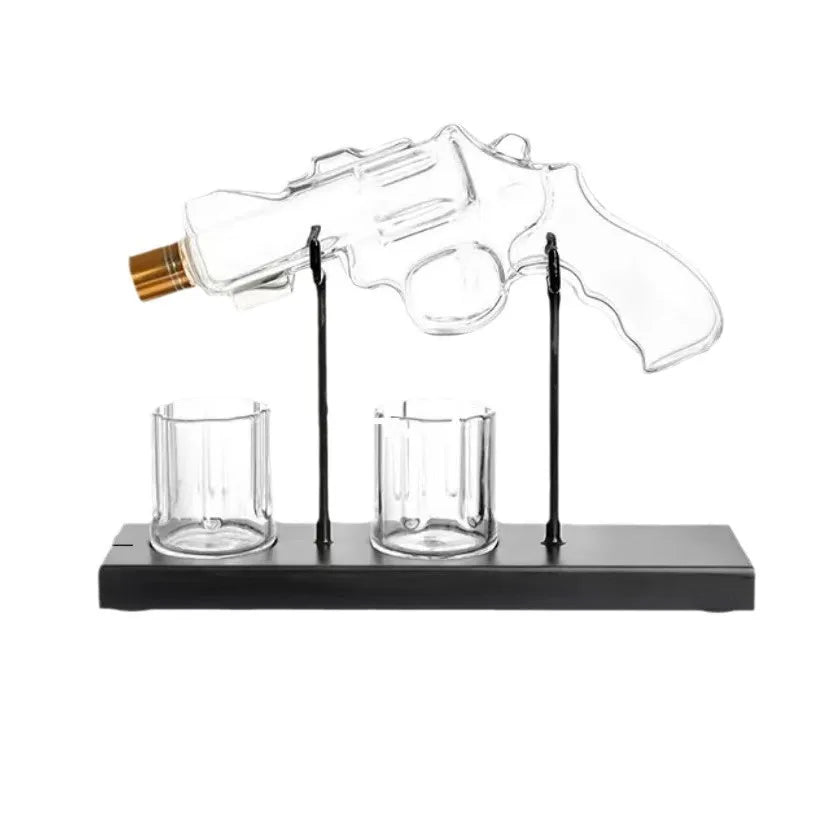 Buyyes Gun Shaped Whiskey Decanter – Handmade Lead-Free Glass Bar Display Gift
