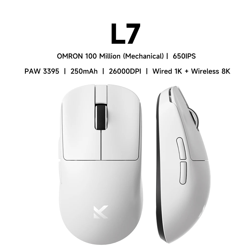 L7 Series Wireless Mouse – PAW3395 Sensor, 8K Receiver, Ultra-Lightweight