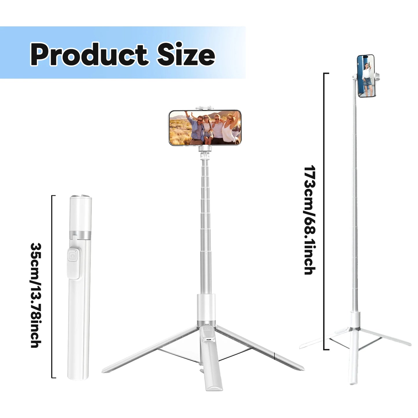 Mini Bluetooth Selfie Stick with Quad-Leg Tripod & 360° Rotation