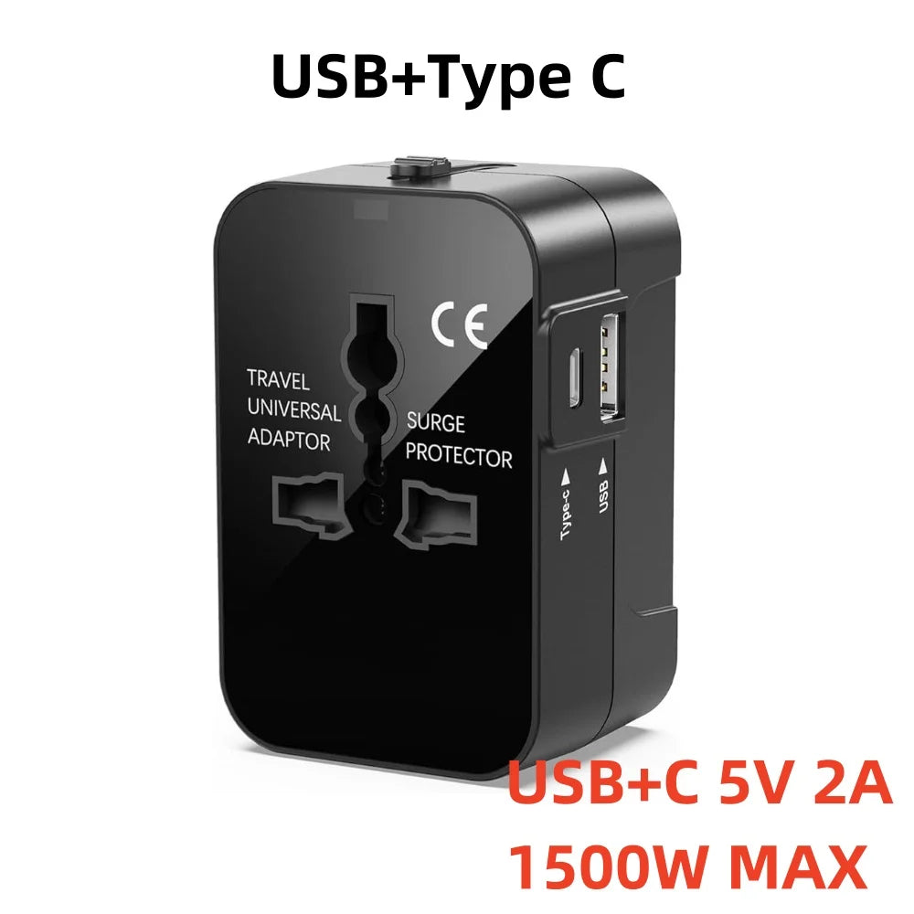 Universal Travel Adapter EU UK US AU | All-in-One Foldable Plug | USB-C Power Charger Converter