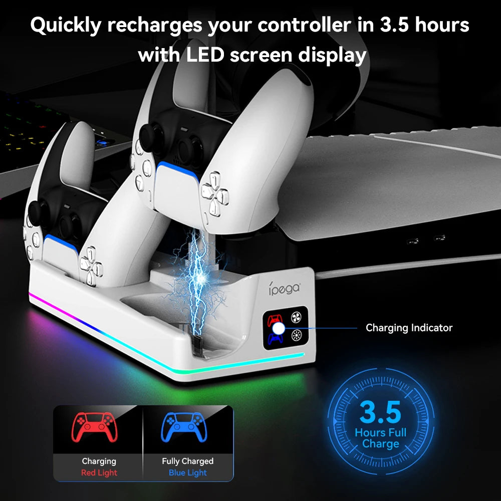 PS5 Slim Cooling Station – Dual Controller Charger, RGB Effects & Headset Holder