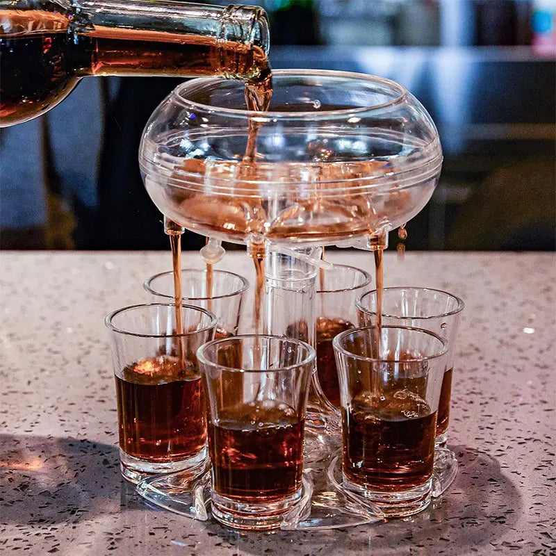 PGY 6-Shot Glass Drink Dispenser & Holder – Party Liquor Pourer Set with Glasses for Shots & Games