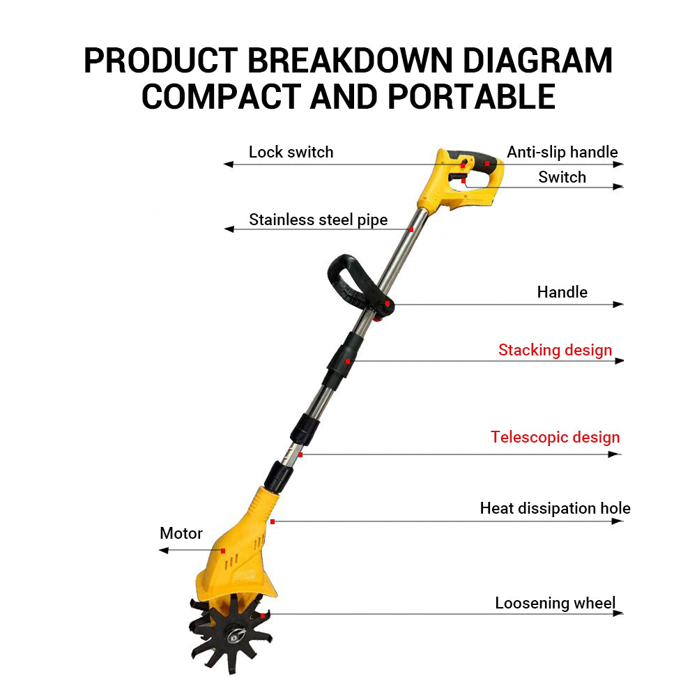 Cordless Garden Cultivator 21V Brushless Motor Soil Tiller (Makita 21V Battery Compatible)